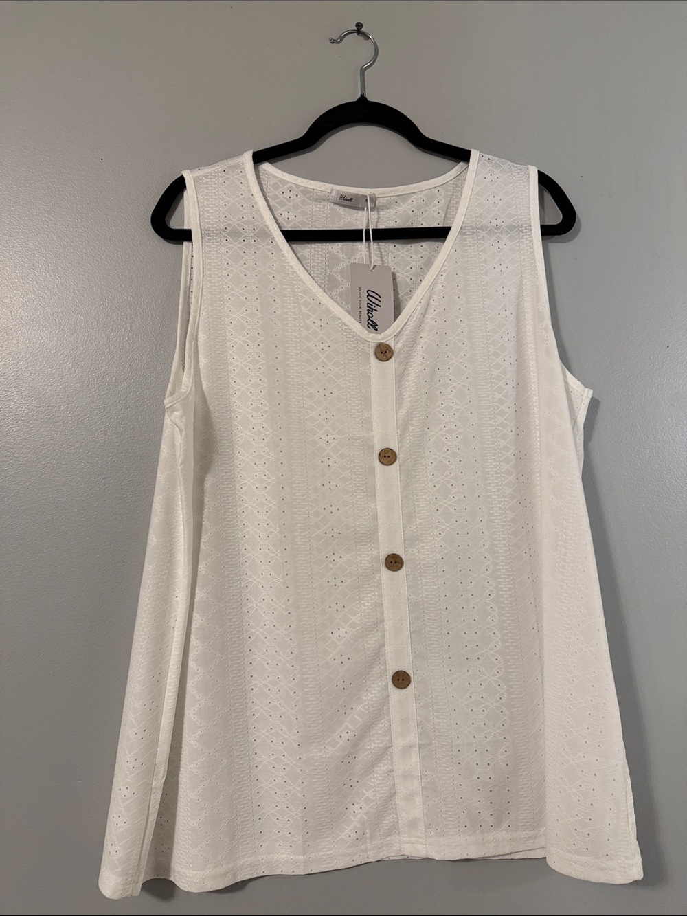 White Eyelet Button-Front V-Neck Tank